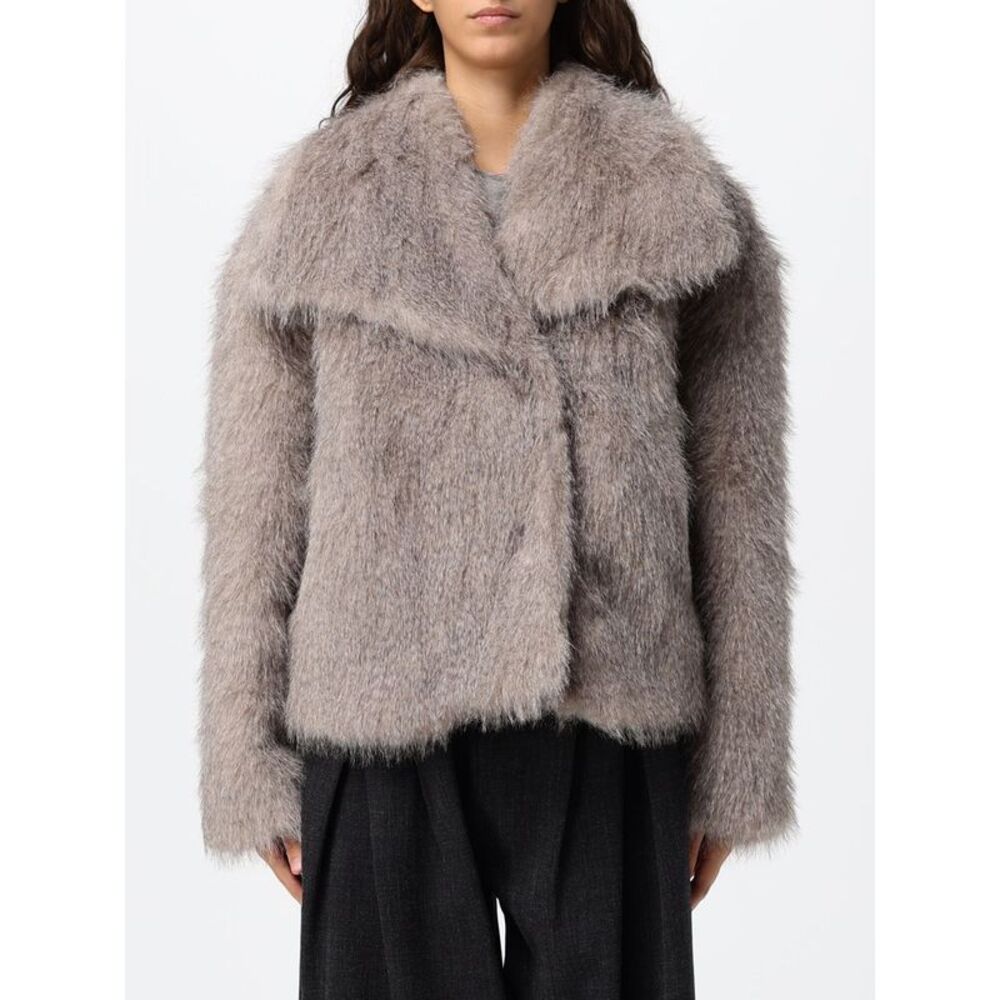 Eleh Women Short Relaxed Fit Faux Fur Jacket Eleh With Shawl Collar